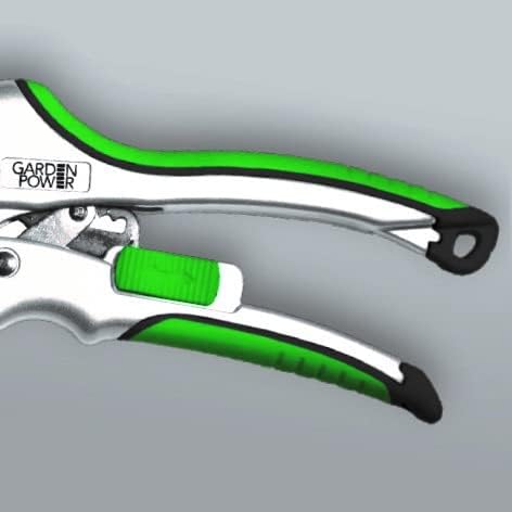 Premium Heavy Duty Ratchet Pruning Shears, Professional Hand Pruner Garden Tool, Ergonomic Grip, 8 Inch yard clippers, Quality Carbon Steel with Ratchet Mechanism, ideal for women, senior