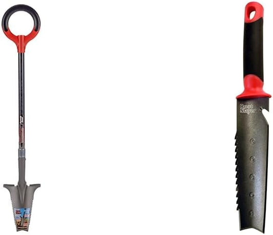 Radius Garden 23311 Root Slayer Perennial Shovel, Red & 16211 Root Slayer Soil Knife, Red