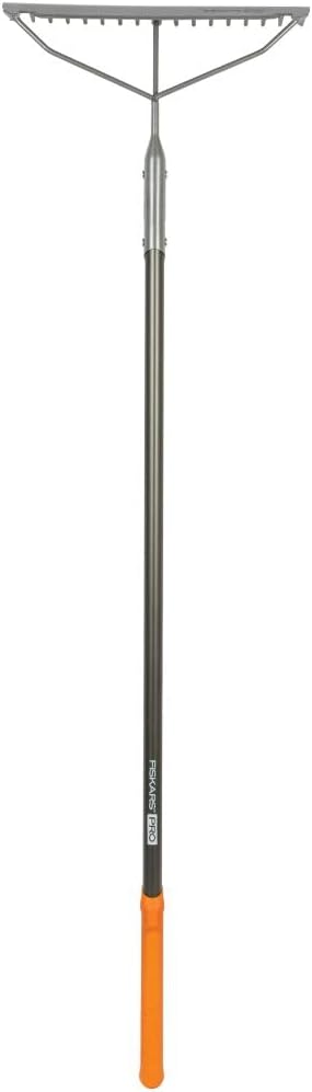 Fiskars 60" Pro Garden Rake for Soil with Lightweight Aluminum Handle, Heavy Duty Gardening Tool