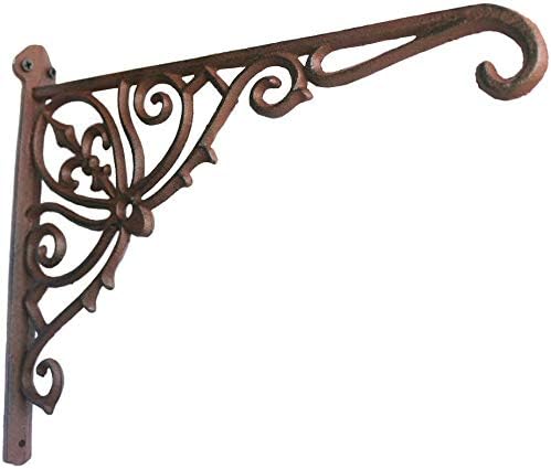 KiaoTime Cast Iron Hanging Hook Bracket Wall Hanger 12" Deep Outdoor Indoor Wall Hanging Bracket Hooks for Pots Basket Bird Feeder Wind Chime Lanterms Hanger Hardware Bracket