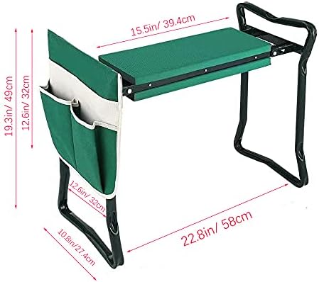 Foldable Garden Knee Chair Heavy-Duty Garden Bench with Pockets and Garden Apron - a Portable Garden Bench Gardening Gift for Friends (Green)