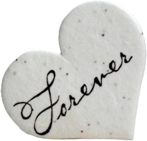 Of The Earth Handmade Paper - Wildflower Seed Paper Small Heart Tags - Calligraphy Variations - 1.75" X 1.5" - Set of 50 (Forever)