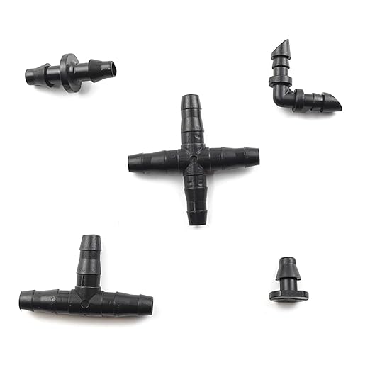 GXXMEI 340PCS Irrigation Fittings Kit, Drip Irrigation Barbed Connectors for 1/4-Inch Tubing Flower Garden Lawn Irrigation (170 Straight Barbs + 80 Tees + 30 Elbows + 40 End Plug+ 20 4-Way Coupling)