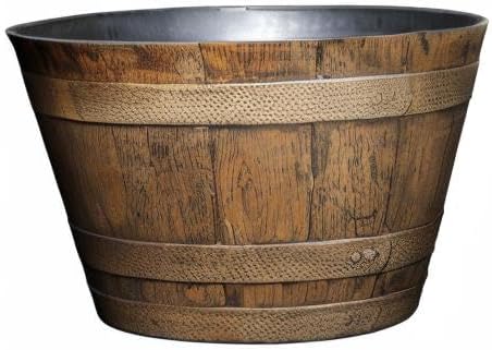 Classic Home and Garden Whiskey Plastic Resin Flower Pot Barrel Planter, Oak Brown, 20.5"