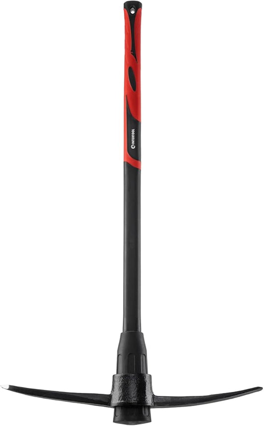 INTERTOOL 36” Pick Axe, Heavy Duty Digging Mattock, Cultivate Garden, Loosen Soil, Adze Hoe, Shock Absorbing Fiberglass Max Grip Handle HT08-0305
