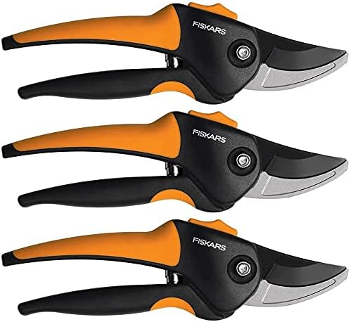 Fiskars 79436997J 79436997 Softgrip Bypass Pruner, Black/Orange 3 PACK