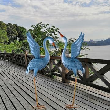 Garden Crane Statue Animal Sculpture Standing Metal Crane Garden Decoration Metal Yard Art for Yard Outdoor Indoor Decoration Set of 2