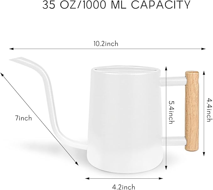 Watering Can Indoor Plants, 35 oz/1000 ml Metal Stainless Steel Watering Can Pot with Long Spout for Indoor House Plants Bonsai Outdoor Garden Flower Decorative (White)