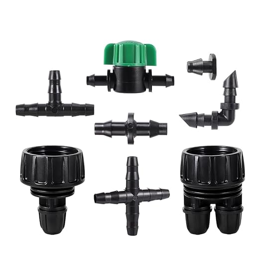 128 Pcs 1/4 Barbed Connectors Irrigation Fittings Kit, 3/4'' to 1/4'' Hose Adapter,Convert 3/4" Female Hose Thread to 2-Way 1/4" Tubing for Repair Drip Irrigation Fittings Misting Cooling System