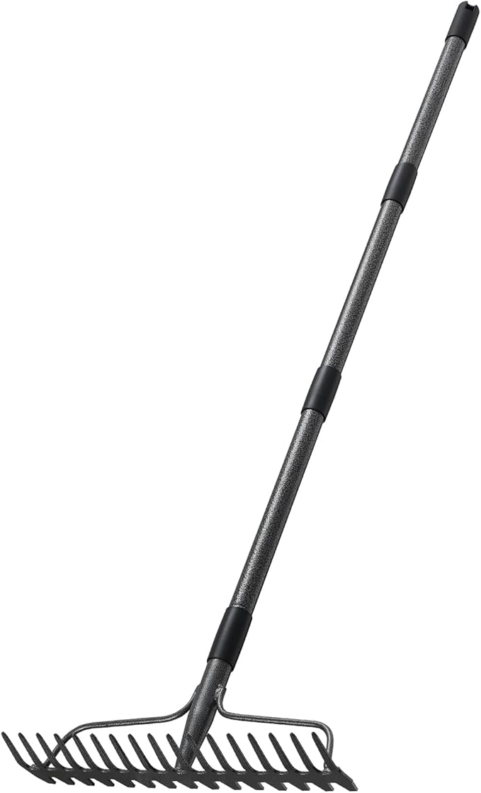 77'' Bow Rake ,17 Tines Metal Head Rake with Stainless Steel Handle,Heavy Duty Garden Rake for Loosening Soil Gathering Leaf Leveling Lawn Farming Land Management Yarn Thatch Rake