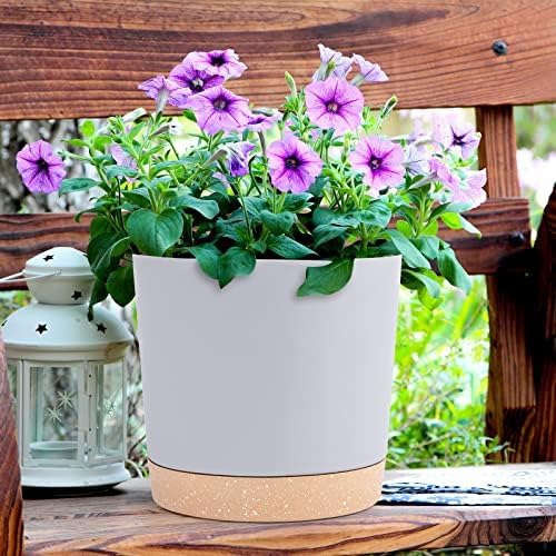 QCQHDU 8 inch Plant Pot, 2 Pack Planters for Indoor Plants with Drainage Holes & Saucer, Outdoor Flower Pots Home Garden Modern Decor