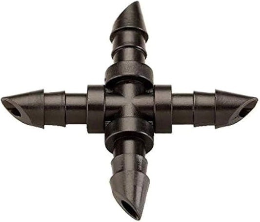(100 PACK) - Barbed 1/4"-Inch Drip 4-Way Cross Fitting (fits 0.140/0.170 ID) 90-degree 2-Way Connector, Premium Quality Drip Irrigation Tubing Connector Fitting (Cross)