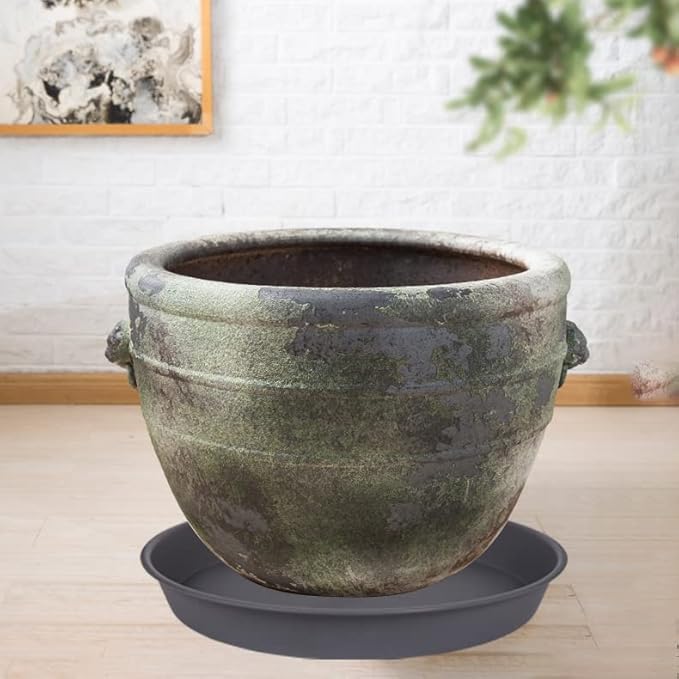 4 Pack of 13 14 inch Plant Saucer (12.2 Inch Base), Heavy Duty Plastic Plant Drip Trays 14" Round, Plant Trays for Indoors, Bird Bath Bowls, Plate for Planter 12-14" (14 inch, Cement Gray)