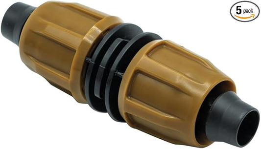 (5-Pack) 1/2" Universal Nut-Lock Coupling Drip Irrigation Tubing Compression Fitting Connector (Fits All Tubing .530, .600 and .620 ID (16, 17, 18 mm) (Coupling 5-Pack)