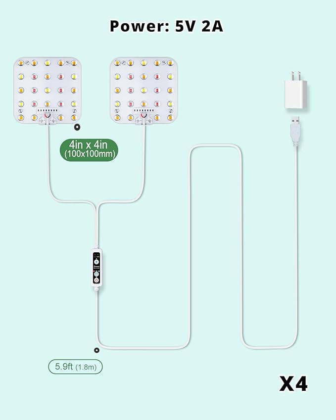 DOMMIA Grow Lamp, 4-Pack LED Plant Grow Light, 6/12/16H Timer Auto On Off, 4-Level Dimmable, Sunlike Full Spectrum with Optical Lens, Under Cabinet, Idea Garden Gift, 3300K Warm White