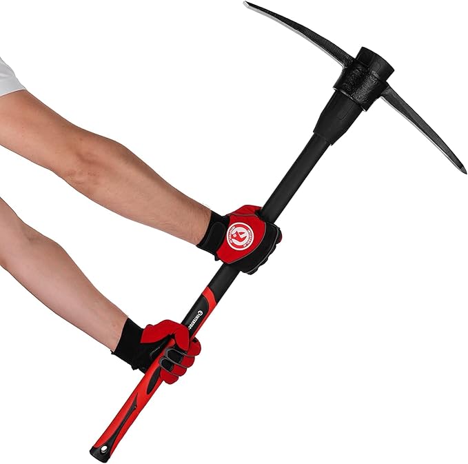 INTERTOOL 36” Pick Axe, Heavy Duty Digging Mattock, Cultivate Garden, Loosen Soil, Adze Hoe, Shock Absorbing Fiberglass Max Grip Handle HT08-0305