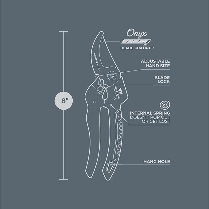 Woodland Tools Co. Duralight Compact Adjustable Bypass Pruning Shears – Lightweight, Ergonomic Garden Clippers with High-Carbon Steel Blades and Multi-Function Lock for Precision Cutting