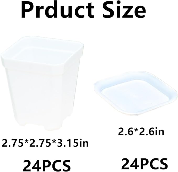 24 Pack Garden Plastic Pot Craft Kit 24 Nursery Pots with 24 Trays 16 Sheet Stickers 24 Labels 3 Tools for Kids Flower Plant Spring Summer Graduation DIY Crafts Painting Gardening Growing Tools White