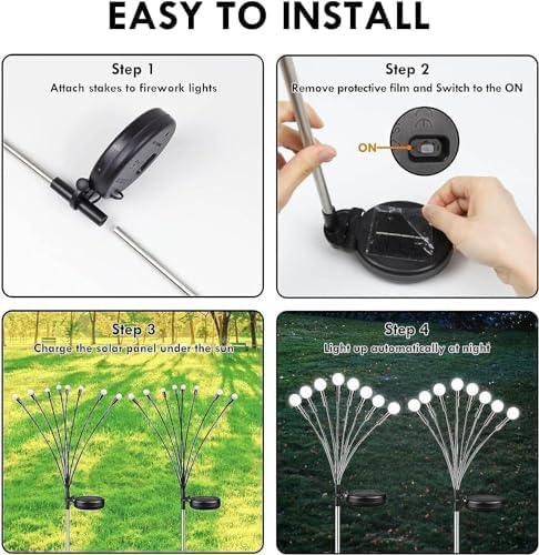 OZS 8Pack 64LED Solar Garden Lights - Solar Lights Outdoor, Solar Firefly Lights, Solar Swaying Light, Sway by Wind, Solar Fairy Lights Waterproof for Garden Patio Pathway Decoration(Cool White)