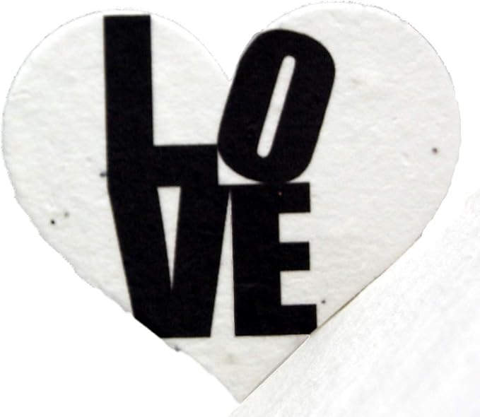 Of The Earth Handmade Paper - Wildflower Seed Paper Small Heart Tags - Calligraphy Variations - 1.75" X 1.5" - Set of 50 (Love Squared)