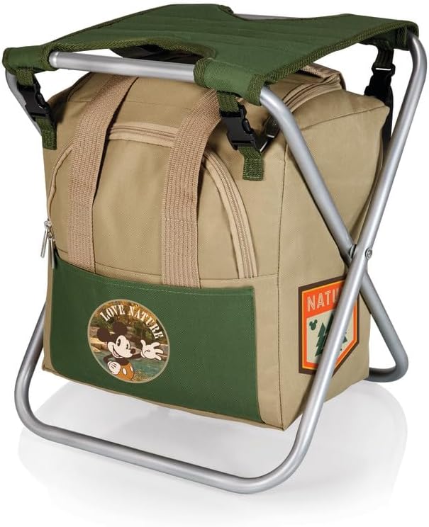 PICNIC TIME Disney Mickey Mouse Gardener 5 Piece Gardening Tools Set with Garden Stool, Gardening Gifts, Garden Tool Set, (Olive Green with Beige Accents)