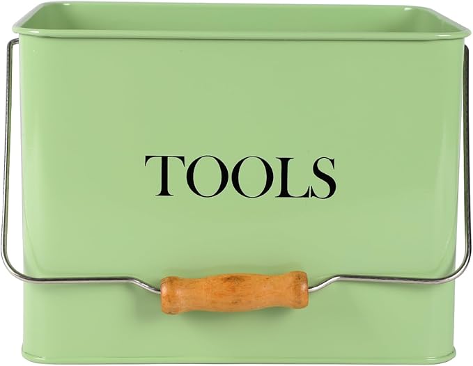 Metal Garden Tool Caddy, 3 Compartments Garden Tool Organizer with Handle, Garden Tool Box for Indoor and Outdoor, Gardening Tool Kit Holder Empty, Gardening Supplies, Gardener Gift (Green)