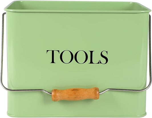 Metal Garden Tool Caddy, 3 Compartments Garden Tool Organizer with Handle, Garden Tool Box for Indoor and Outdoor, Gardening Tool Kit Holder Empty, Gardening Supplies, Gardener Gift (Green)