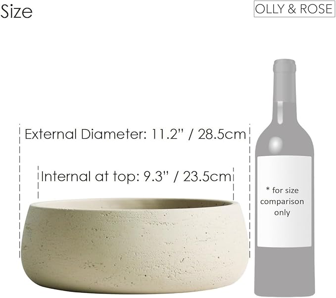 Olly & Rose Large Ceramic Planter Bowl Shallow Plant Pot - Off White Cream Ivory Flower Pot Indoor and Outdoor Decorative Bowl Garden and Home Décor