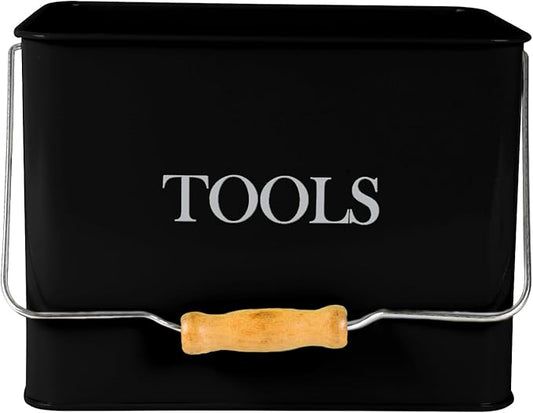 Metal Garden Tool Caddy, 3 Compartments Garden Tool Organizer with Handle, Garden Tool Box for Indoor and Outdoor, Gardening Tool Kit Holder Empty, Gardening Supplies, Gardener Gift (Black)