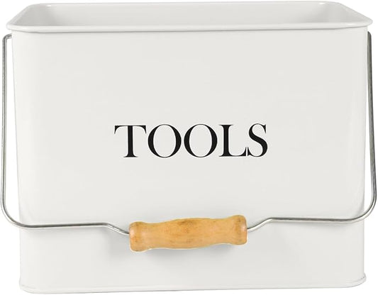 Metal Garden Tool Caddy, 3 Compartments Garden Tool Organizer with Handle, Garden Tool Box for Indoor and Outdoor, Gardening Tool Kit Holder Empty, Gardening Supplies, Gardener Gift (White)