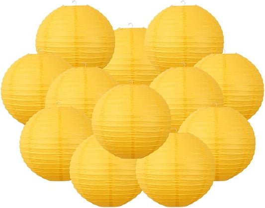 Chinese Style Paper Lanterns, Set of 12, Suitable for Party Decoration (Yellow, 12in)