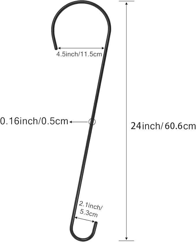 6 Packs 24 Inch Long S Hooks for Hanging Plants,Extra Large S Hooks,Metal Bird Feeder Hooks, Rustproof Garden Planter Hanger for Tree Branch, Basket, Lanterns, Wind Chimes, Outdoor Use