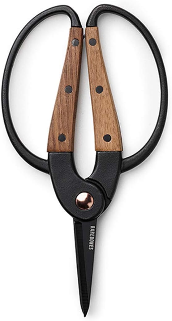 Barebones Garden Scissors - Walnut Plant Scissors - Garden Supplies and Indoor Plant Accessories - Plant Shears with Wide Handles - Comfortable Fit Trimming Shears (Small)