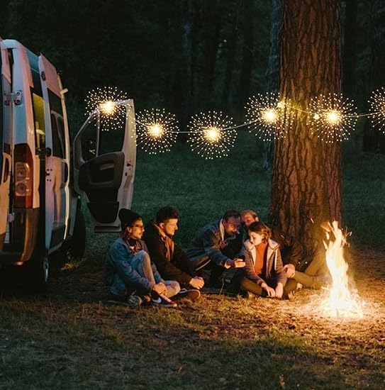 5 Pack Firework String Lights Christmas Lights, 200 LED 8 Modes Hanging Starburst Lights for PartyGarden Decoration (Warm White)