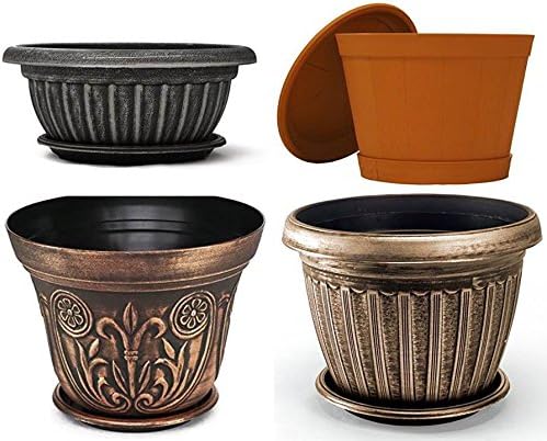 9" Decorative Heavy Duty Tray/Saucer (2 Pack) Rustic Medieval/French Country Look, Pot/Planter Base for Indoor/Outdoor Decor Use. Long Lasting, Reusable Light Weight (9 inches, Gold)