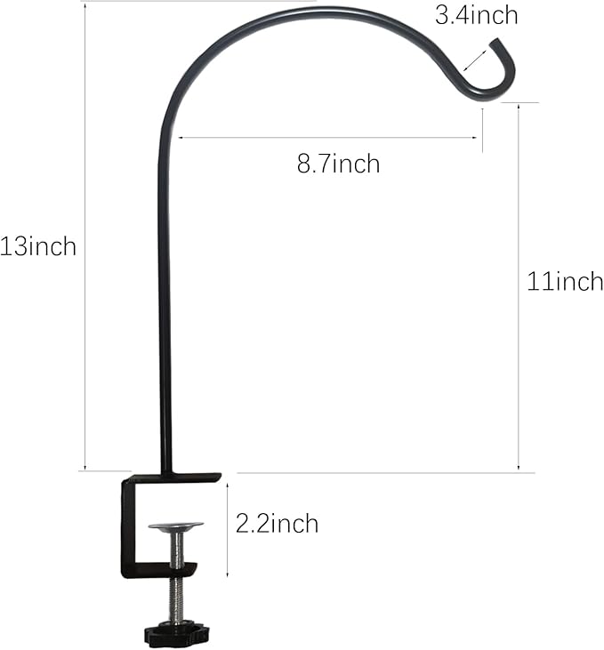 Deck Hook for Railing 4 Pack Deck Bird Feeder Pole with 2.2 Inch Strengthened Clamp for Hanging Bird Feeders, Lanterns, Wind Chimes, Flower and Plant Baskets