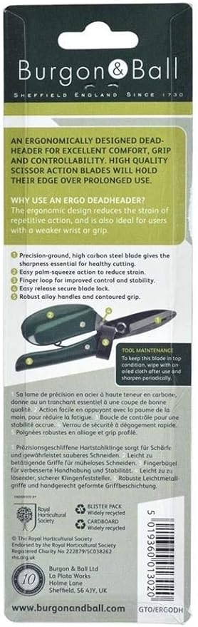 Burgon & Ball Ergo Deadheader Small Garden Snips Shears | Mini Pruning Shears Handheld 10 Year Guarantee