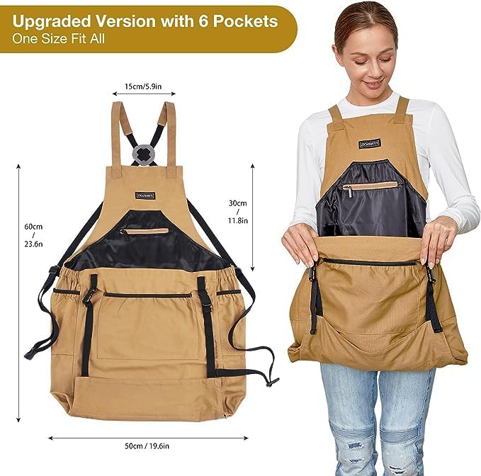 Gardening Apron, Canvas Garden Aprons with 6 Pockets and Harvesting Pouch for Women and Men,Gardener Gifts