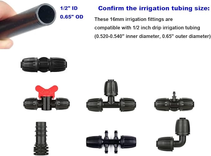 Drip System Parts,Drip Irrigation Fittings Lock Barbed Straight Connectors for 1/2 Inch Drip Tubing (1/2" ID x 0.65" OD) -Pack of 10