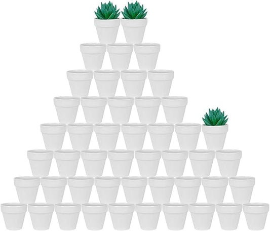vensovo 48 Pcs 2" Tiny Ceramic Plant Pots with Drainage Hole - White Small Mini Ceramic Pottery Planter Ideal for Indoor/Outdoor Plants, Crafts, Wedding Favors