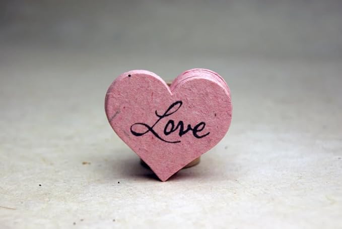 Of The Earth Handmade Paper - Wildflower Seed Paper Small Heart Tags - Calligraphy Variations - 1.75" X 1.5" - Set of 50 (Love 68s Pink Lotka)