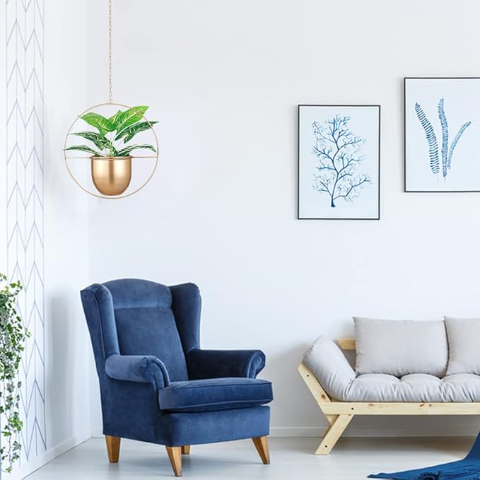 2 Pack Gold Hanging Planter, Hanging Planters for Indoor Plants with 5.5" Pot + Ceiling Hook + Extender Chain, Gold Plant Hanger, NO Plant incld