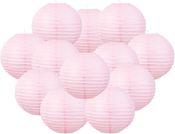 Chinese Style Paper Lanterns, Set of 12, Suitable for Party Decoration (Light Pink, 12in)
