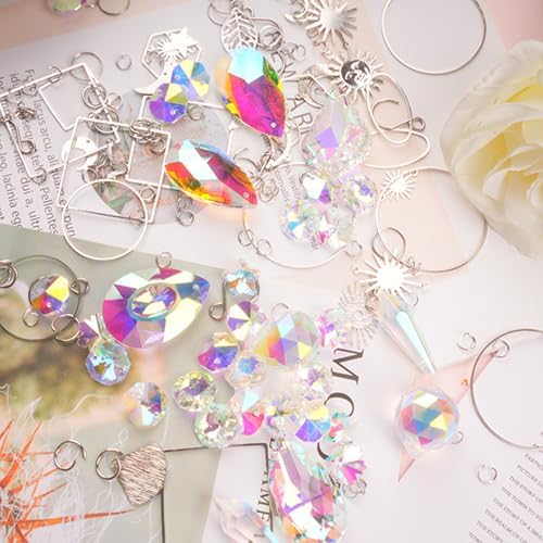 ilclviz DIY Suncatcher Making Kits Colorful Suncatcher Crystals Kit Supplies for Adults 200pcs DIY Suncatcher Prism Kit for Indoor Outdoor Window Hanging Garden Decor (Silver)