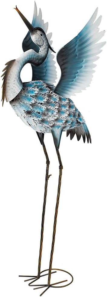 DREAMSOUL 40" Large Blue Heron Garden Statues Metal Crane Outdoor Statues Yard Art, Bird Statue for Backyard Lawn Patio Outside Decor