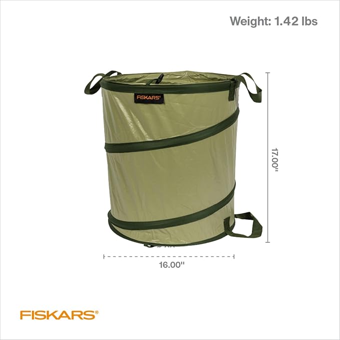 Fiskars Kangaroo Collapsible Garden Bag for Yard Waste, 10 Gallon Reusable Container for Lawn Care and Gardening