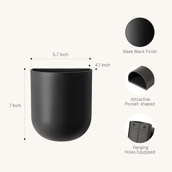 LA JOLIE MUSE Wall Hanging Planters for Indoor Plants,Hanging Flower Pots for Air Plants Succulent, Set of 2, 6 Inch, Black