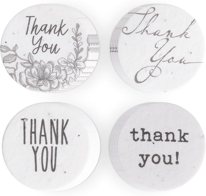20pcs Thank You Tags Seed Paper – Plantable Wildflower Packets for Weddings, Gifts, & Life Events (20 Round Assorted)