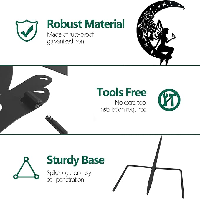 Solar Angel Garden Outdoor Stake Holding Solar Lantern Outdoor Decor Metal Large Angel Sitting Moon Silhouette Stakes for Garden Lawn Patio or Courtyard