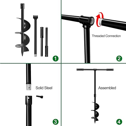 Heavy-Duty Manual Garden Auger Drill Bit - 6" x 38" Plant/Fence Hole Digger for Bulbs, Trees, Seedlings, Umbrellas & More - Eco-Friendly Hand-Powered Spiral Planter